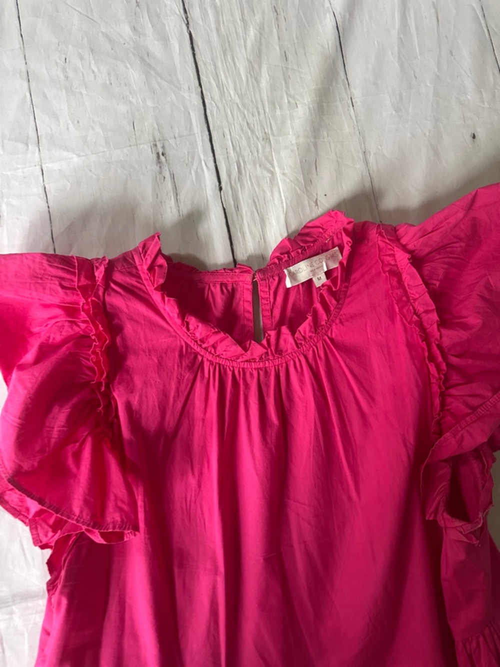 Caroline Constas Hot Pink Flutter Sleeve Cotton Dress size medium - Picture 6 of 9